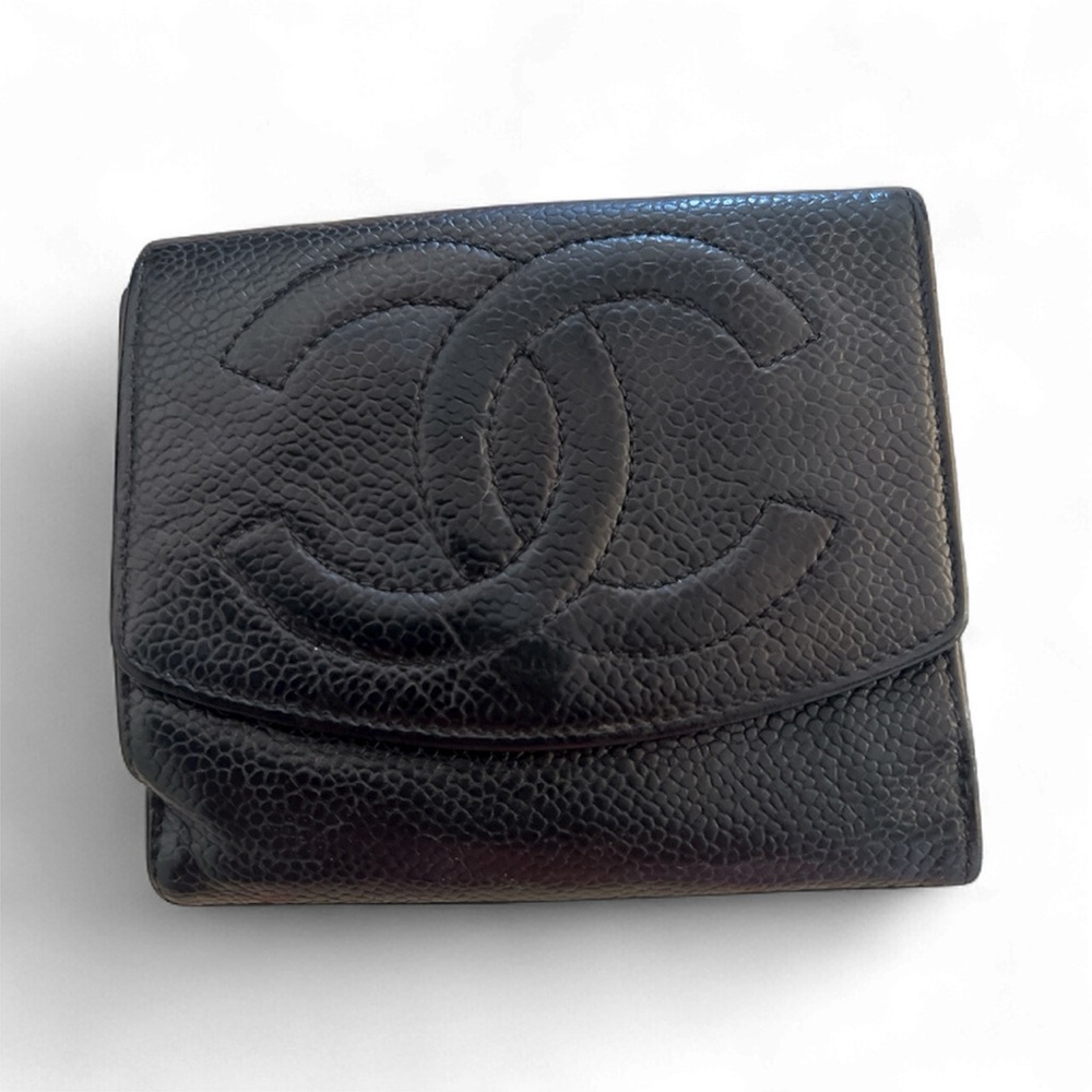 CHANEL Black Textured Leather Wallet